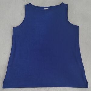Chicos Travelers Tank Top Size 2 US 12 14 Blue Stretch Sleeveless Summer Travel
